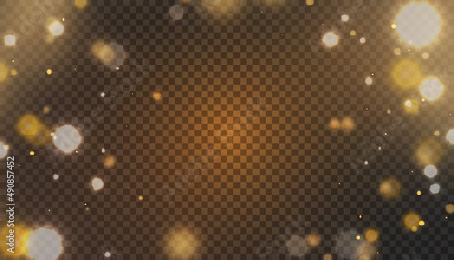 Isolated bright flickering light effect on transparent background. Blurred light frame. Holiday vector design	

