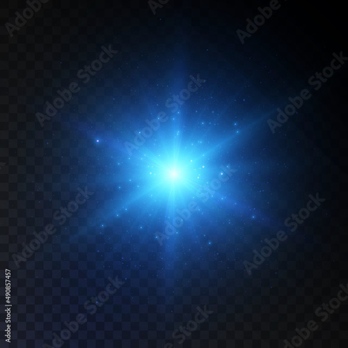Blue glitter texture. Star explosion, detonation effect in outer space. Bright light with many twinkling stars. Vector