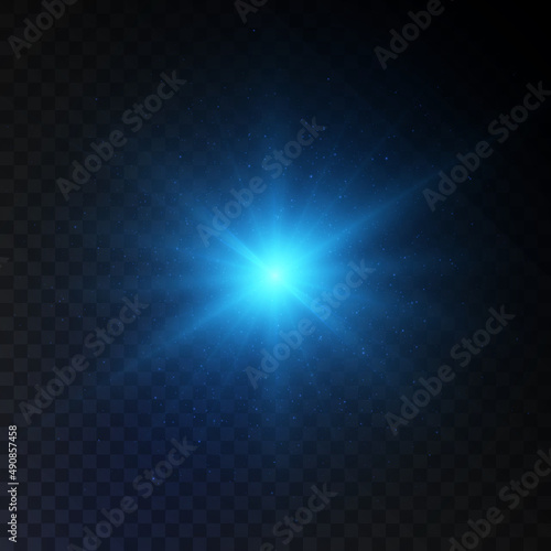 Blue glitter texture. Star explosion, detonation effect in outer space. Bright light with many twinkling stars. Vector