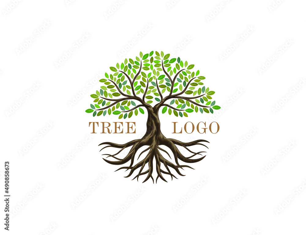 © Kareemov - Tree and roots vector, abstract tree logo with circle shapes