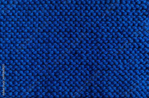 texture yarn skein ball blue color wool for needlework hobby creativity on white background horizontal photo with place for inscription copy space place for text mockup