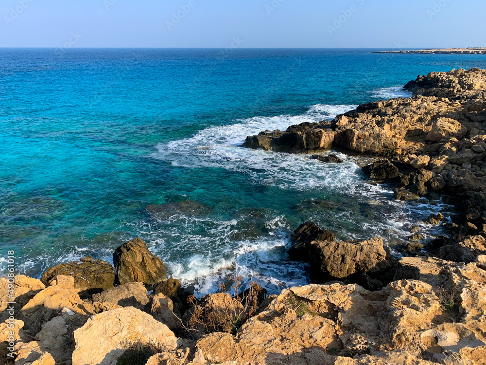 Rocky sea coastline, blue sea, seascape Rocky sea coastline, blue sea, seascape