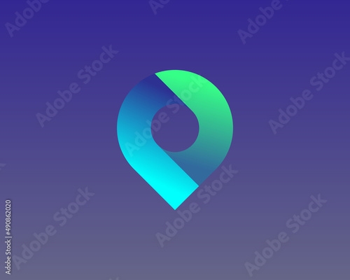 Abstract bright gradient pin logo design. Universal 3d destination, gps, navigation vector sign symbol logotype.