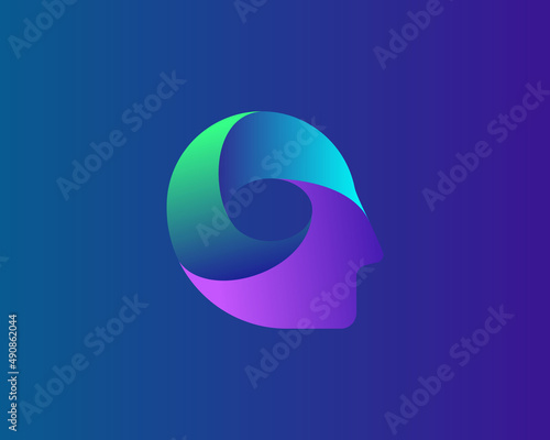 Abstract bright gradient person in profile vector logotype. Universal 3d avatar, anonymous symbol logo design.