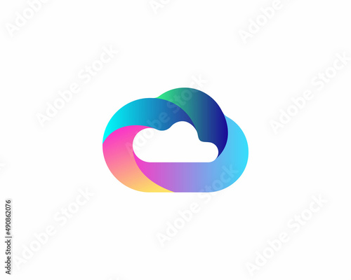 Abstract bright gradient cloud vector icon logo design template. 3d colorful data, upload, storage vector sign symbol mark logotype on white background.
