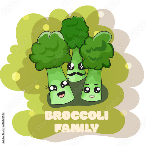 cute green broccoli family cartoon illustration