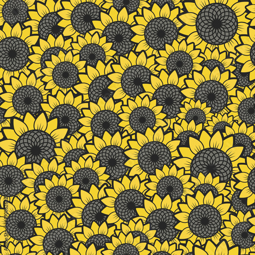 Floral seamless background. Bright yellow flowers. Pattern with sunflowers. 