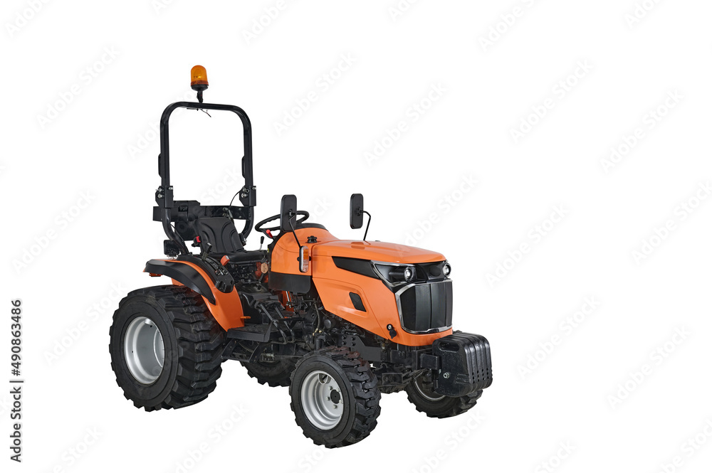 Fototapeta New orange agricultural tractor isolated on white background with clipping path