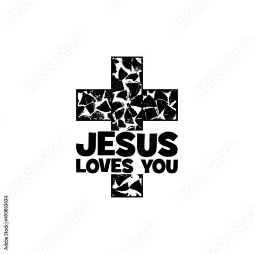 Cross and Jesus loves you icon isolated on white background