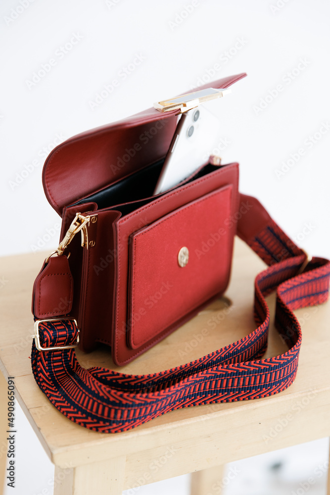 Red clutch bag with strap hotsell