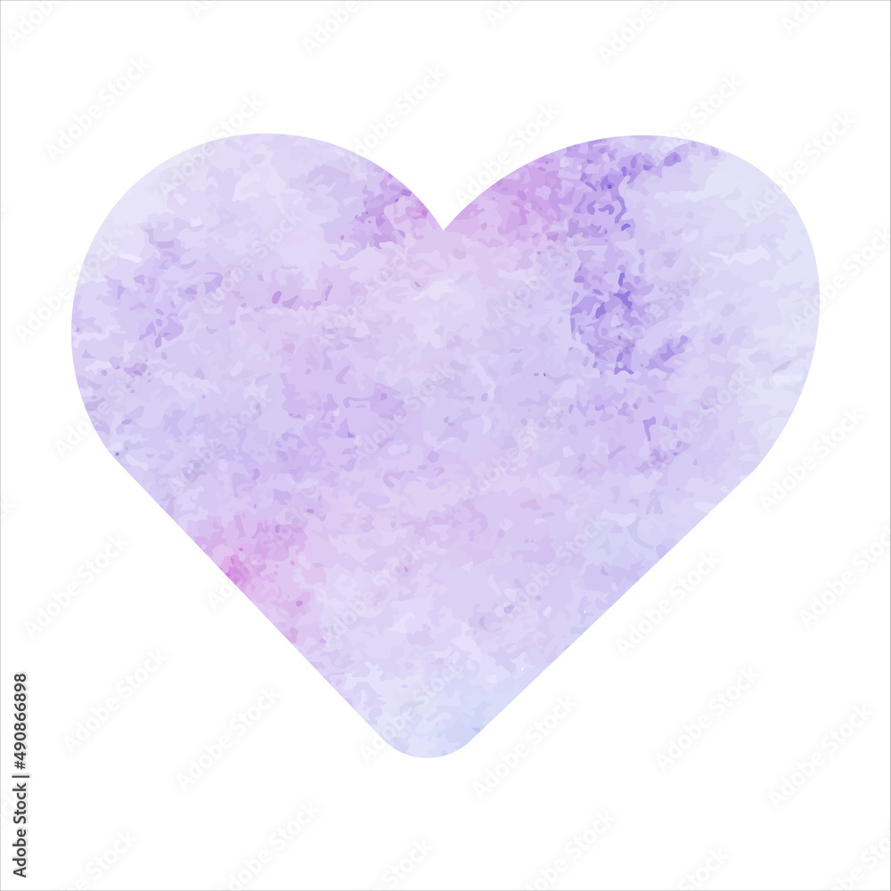 vector pastel purple watercolor heart. Valentine's Day item, can be used for invitations and postcards. A separate element on a white background