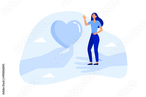 Empathy or sympathy understanding and share feeling with others, support or help community, kindness and compassion concept, supporting hand carry misfortune depressed woman and giving heart shape.