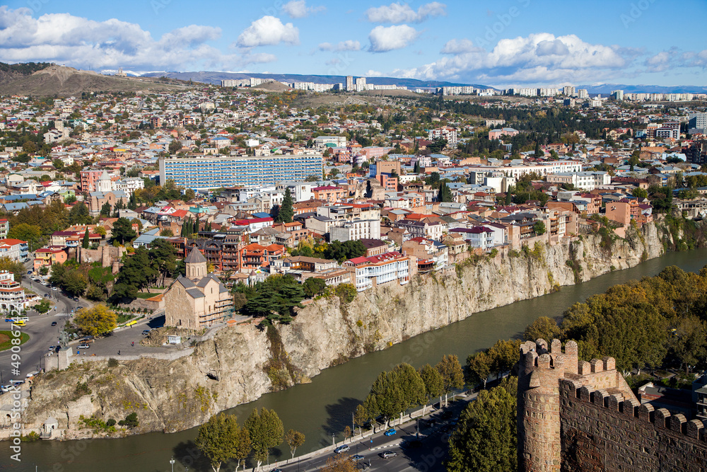 View of Narikala Fortress And the old city of Tbilisi, the capital of Georgia.