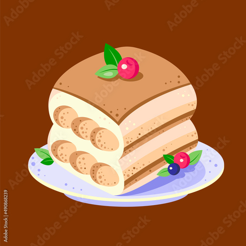 airy coffee tiramisu with berries and mint