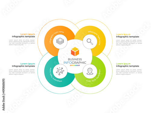 Infographic circle element template can be used for workflow layout, diagram, number options, web design. Infographic business concept with 4 option, parts, steps or processes.	