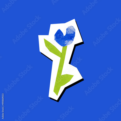 blue flower. sticker in cut out paper technique 
