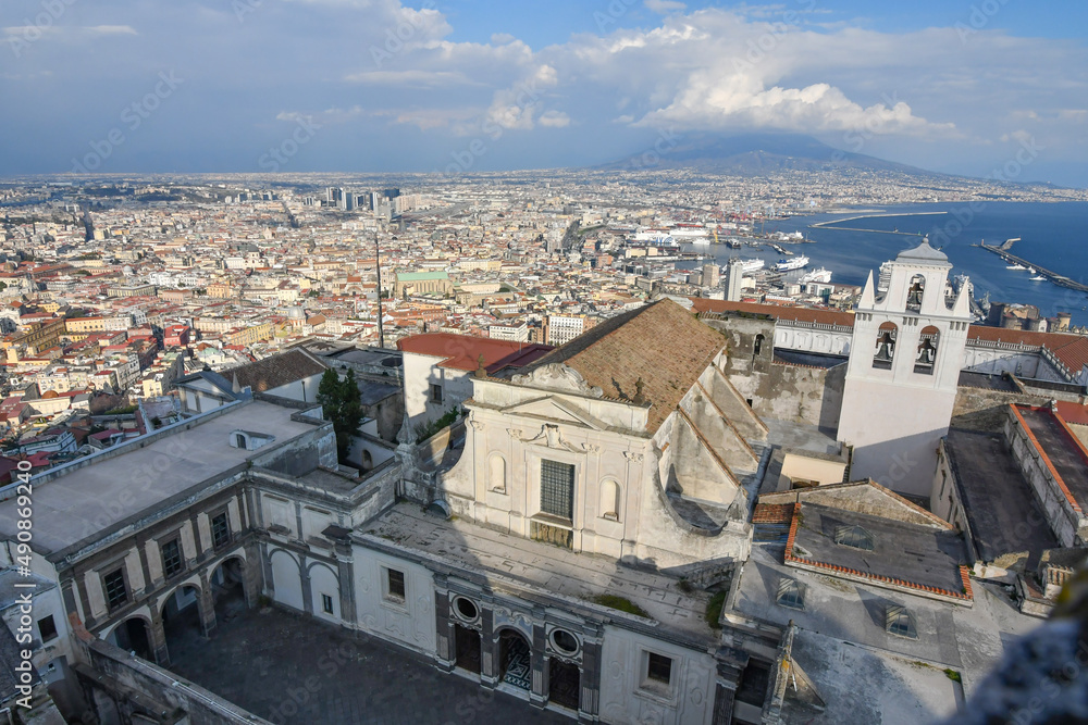 View of the city of Naples from the terrace of Castel Sant'Elmo, Italy.