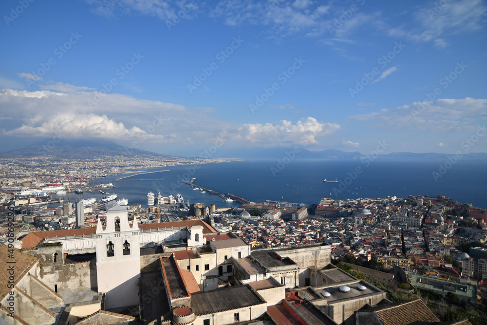 View of the city of Naples from the terrace of Castel Sant'Elmo, Italy.