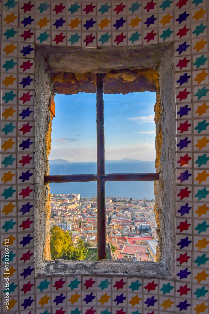 View of the city of Naples from the window of Castel Sant'Elmo, Italy.
