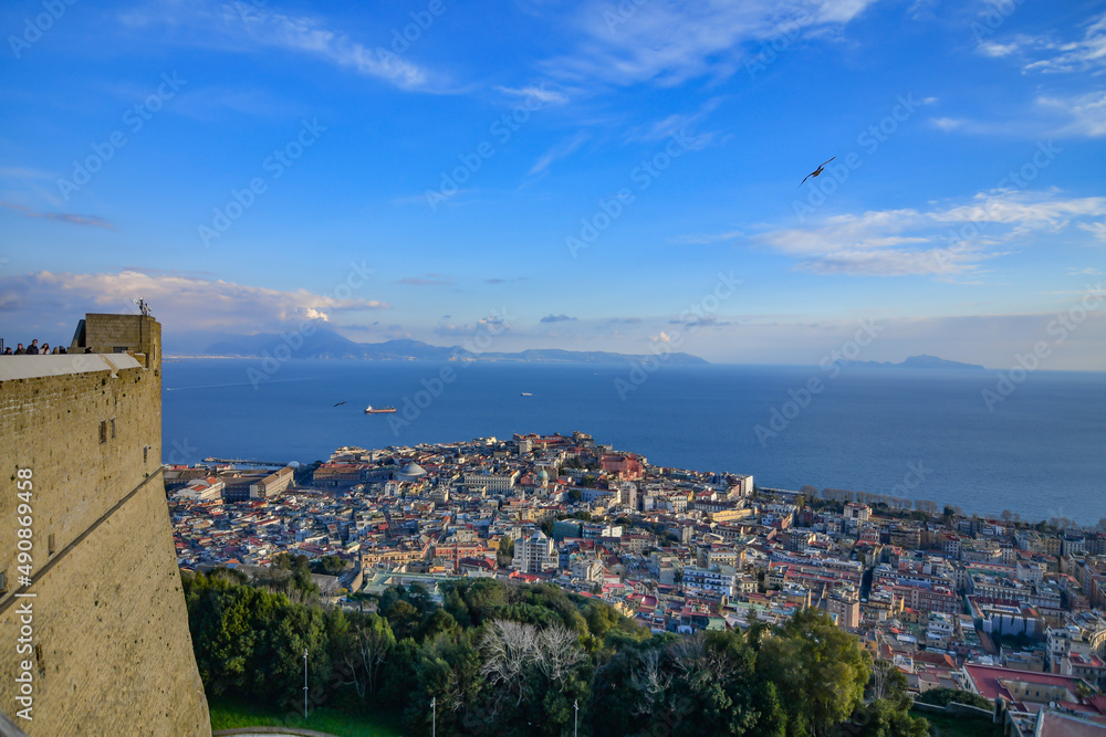 View of the city of Naples from the terrace of Castel Sant'Elmo, Italy.