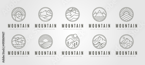 set bundle mountain icon logo vector symbol illustration design, mountain landscape line art design © linimasa