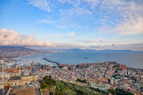 View of the city of Naples from the terrace of Castel Sant'Elmo, Italy.