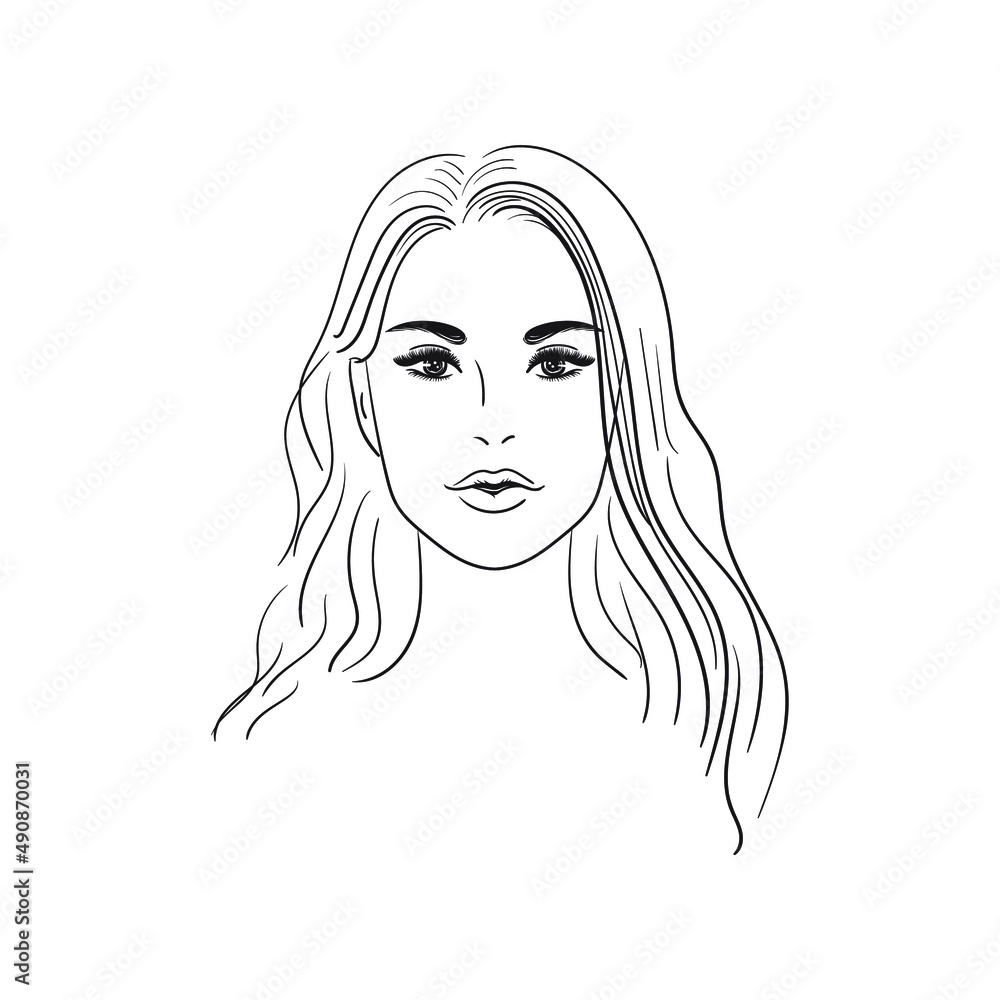 Black and white Beautiful woman. Linear illustration. Stock vector illustration isolated on white background.