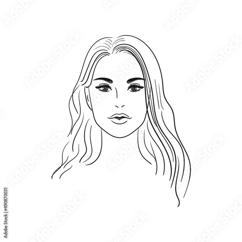 Black and white Beautiful woman. Linear illustration. Stock vector illustration isolated on white background.