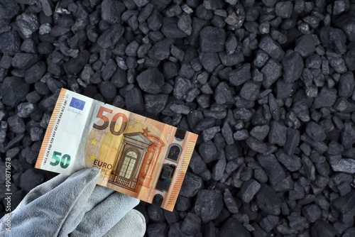 European euro currency showed on coal of mine deposit