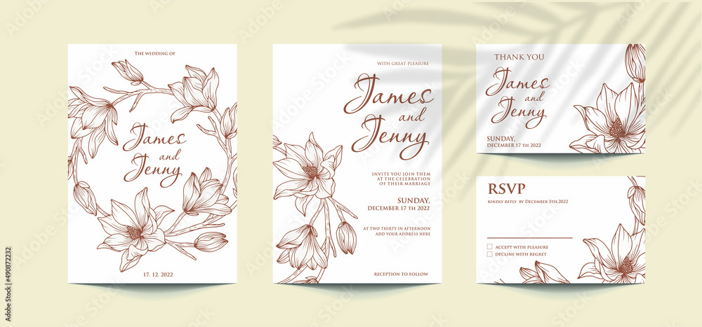 wedding invitation with circle outline flower wedding invitation with circle outline flower
