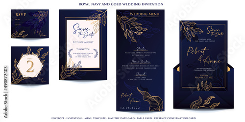 royal blue luxury wedding invitation set template