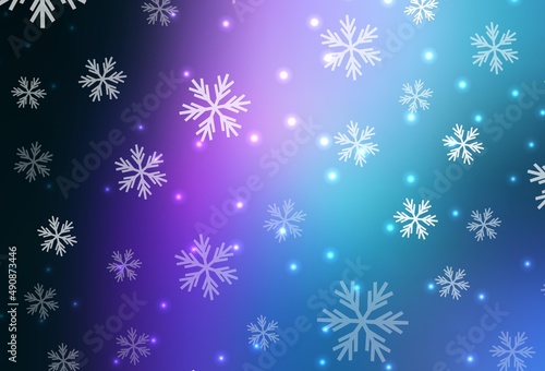 Dark Pink, Blue vector template with ice snowflakes, stars.