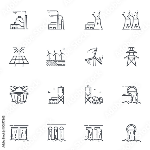 Vector power supply and electricity line icon set isolated on transparent background.