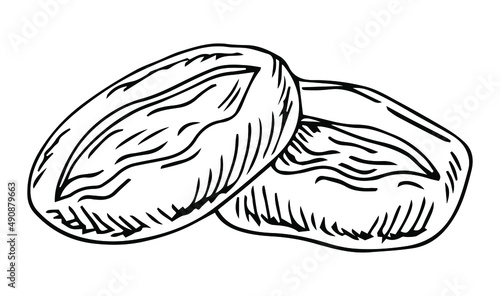 Khachapuri with egg, national food of Georgia. Sketch scratch board imitation. Black and white. Engraving vector illustration.