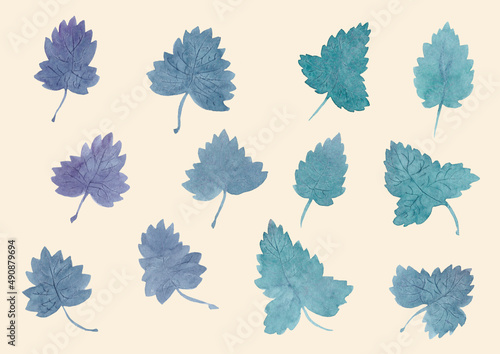 Watercolor pattern with hand drawn leaves. Perfect for notebooks, patterns, website designs, tableware, postcards