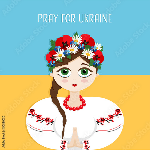 Ukrainian Girl in Traditional National Clothing With Wreath of Flowers