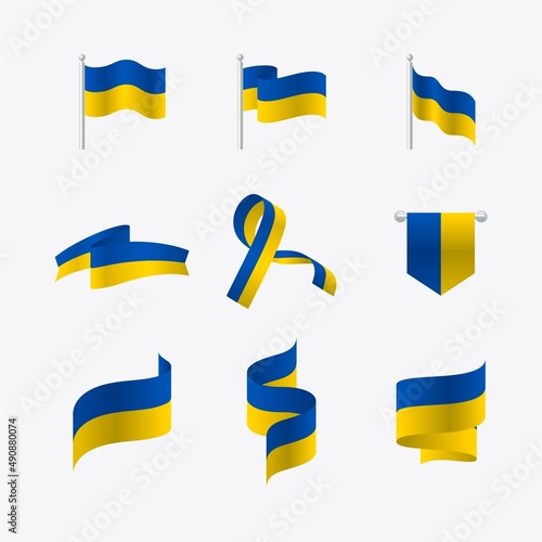 Ukraine Flag Set with realistic gradient style
