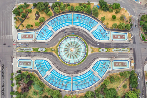 The Fountain in Piata Unirii Square in Bucharest Capital of Romania seen from above photo