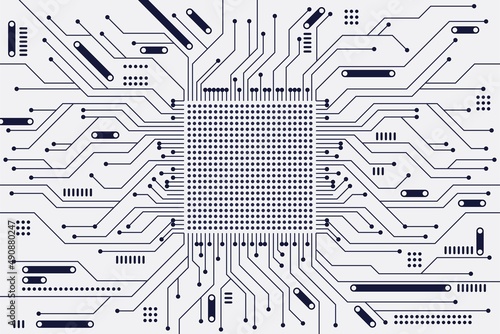 Circuit board background with black and white color. Horizontal format. Flat Microelectronics Circuits background. 