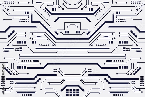 Flat Circuit board background with black and white color. Horizontal format. Flat Microelectronics Circuits background. 