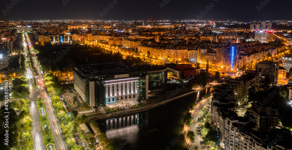 Diambovita River in Bucharest Ciy center Capital of Romania seen from above