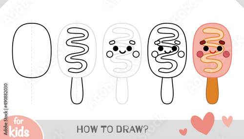 How to draw Cakesicle on a stick with a cute face for children
