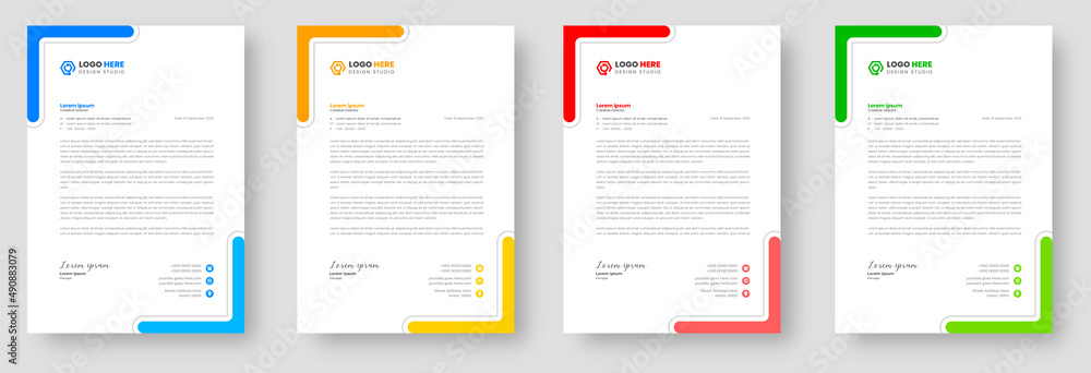 corporate modern business letterhead design template with yellow, blue, green and red color. letterhead, letter head, Business letterhead design. corporate business letterhead design with unique shape