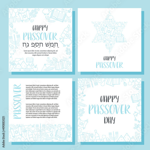 Happy Passover Pesach day greeting cards set