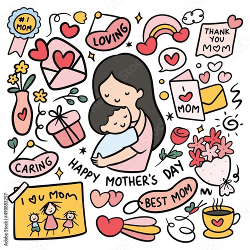 Hand drawn Happy mother's day doodle vector illustration