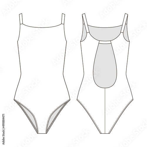 Fashion technical drawing of minimalistic one pies swimsuit