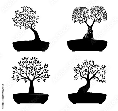 Bonsai Trees Set. Vector Illustration.
