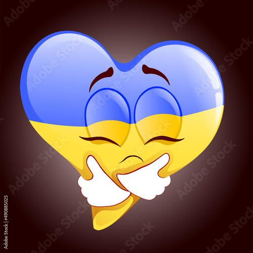 Ukrainian flag colors sad heart HAGS youself . Hold on, Ukraine. no war concept