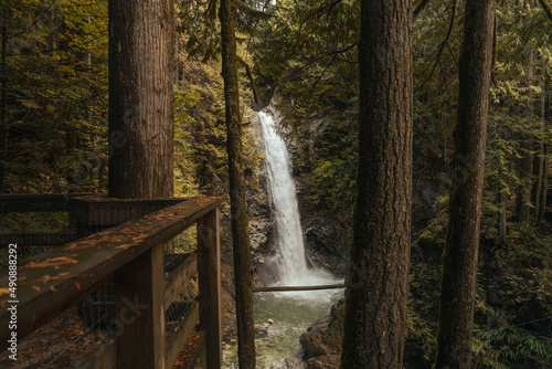 Scenic view of the Norvan Falls in North Vancouver, British Columbia photo