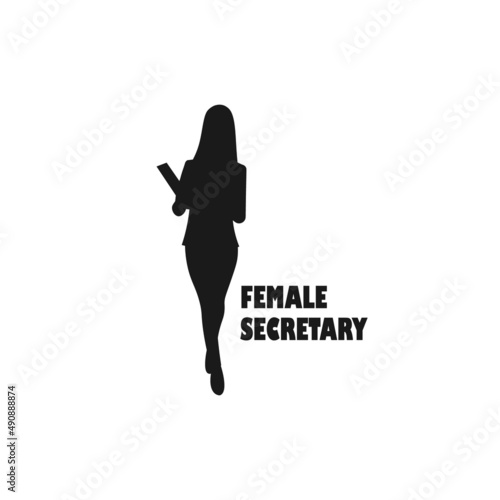 Female secretary or assistant black vector silhouette illustration.